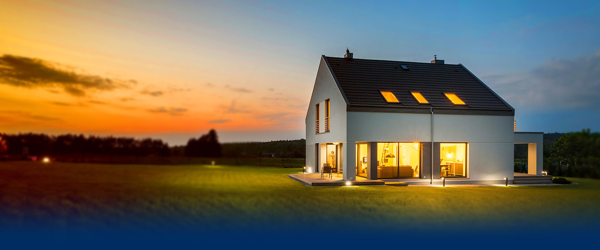 Haus mit Sonnenuntergang 